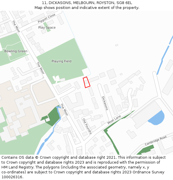 11, DICKASONS, MELBOURN, ROYSTON, SG8 6EL: Location map and indicative extent of plot