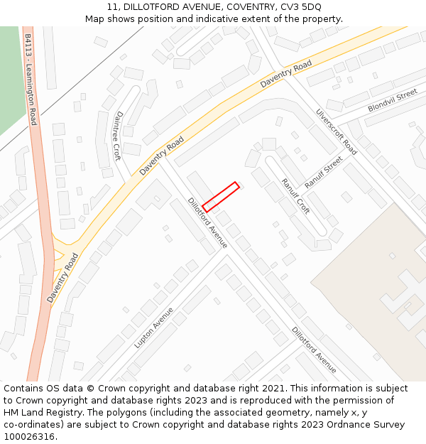 11, DILLOTFORD AVENUE, COVENTRY, CV3 5DQ: Location map and indicative extent of plot