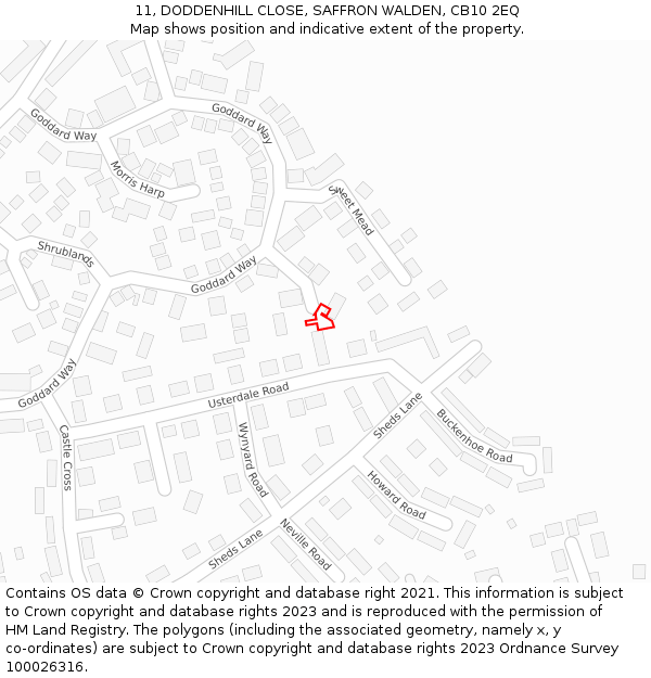11, DODDENHILL CLOSE, SAFFRON WALDEN, CB10 2EQ: Location map and indicative extent of plot