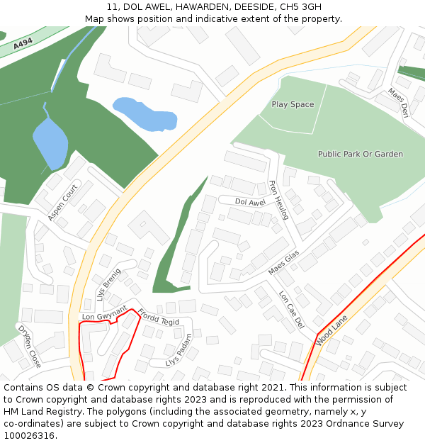 11, DOL AWEL, HAWARDEN, DEESIDE, CH5 3GH: Location map and indicative extent of plot