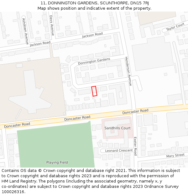 11, DONNINGTON GARDENS, SCUNTHORPE, DN15 7RJ: Location map and indicative extent of plot