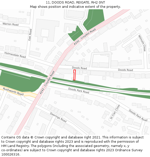11, DOODS ROAD, REIGATE, RH2 0NT: Location map and indicative extent of plot