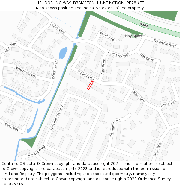11, DORLING WAY, BRAMPTON, HUNTINGDON, PE28 4FF: Location map and indicative extent of plot