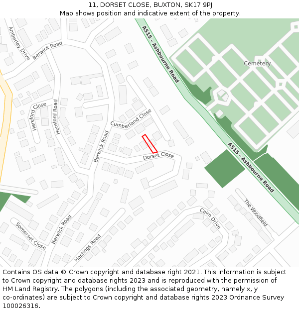 11, DORSET CLOSE, BUXTON, SK17 9PJ: Location map and indicative extent of plot