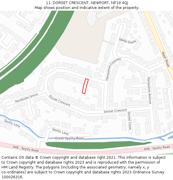 11, DORSET CRESCENT, NEWPORT, NP19 4QJ: Location map and indicative extent of plot