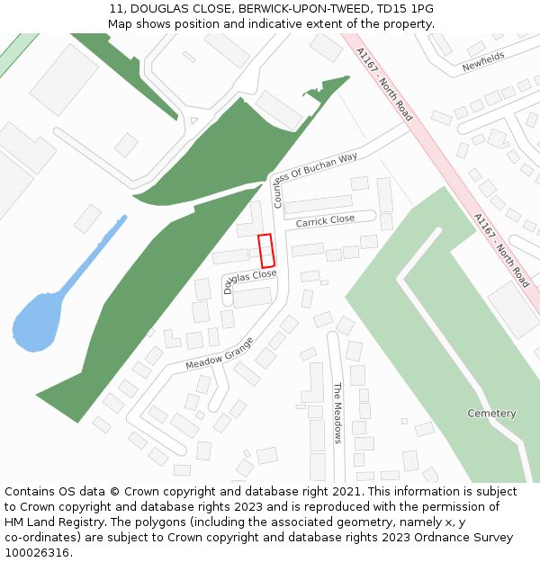 11, DOUGLAS CLOSE, BERWICK-UPON-TWEED, TD15 1PG: Location map and indicative extent of plot