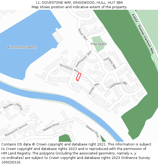 11, DOVESTONE WAY, KINGSWOOD, HULL, HU7 3BA: Location map and indicative extent of plot