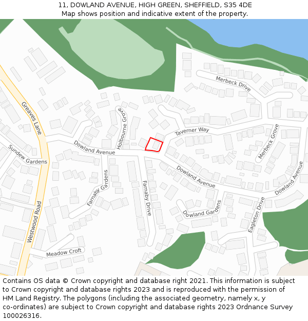 11, DOWLAND AVENUE, HIGH GREEN, SHEFFIELD, S35 4DE: Location map and indicative extent of plot