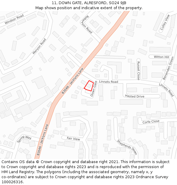 11, DOWN GATE, ALRESFORD, SO24 9JB: Location map and indicative extent of plot