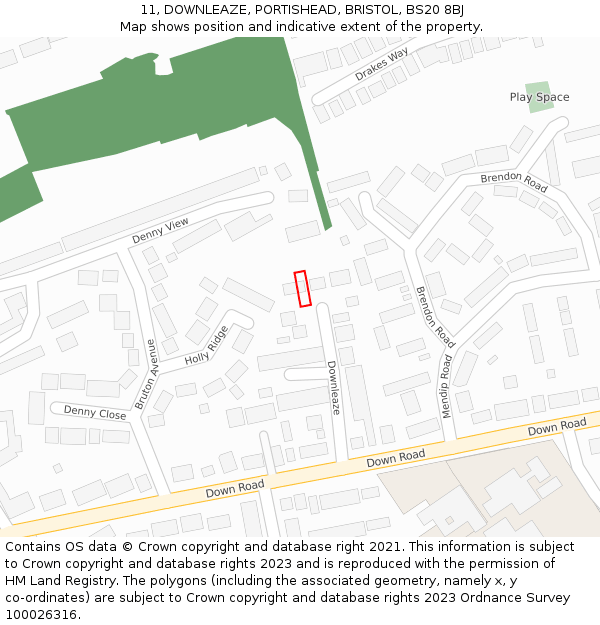 11, DOWNLEAZE, PORTISHEAD, BRISTOL, BS20 8BJ: Location map and indicative extent of plot