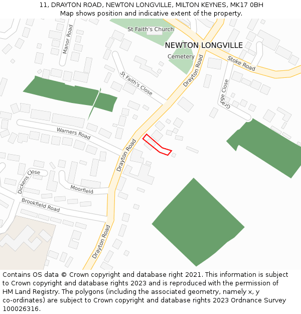 11, DRAYTON ROAD, NEWTON LONGVILLE, MILTON KEYNES, MK17 0BH: Location map and indicative extent of plot