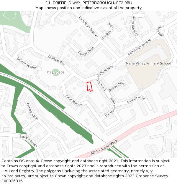 11, DRIFFIELD WAY, PETERBOROUGH, PE2 9RU: Location map and indicative extent of plot