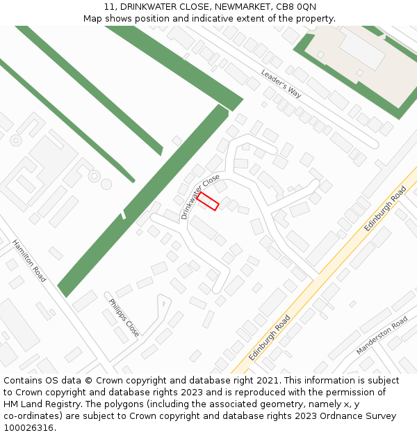 11, DRINKWATER CLOSE, NEWMARKET, CB8 0QN: Location map and indicative extent of plot