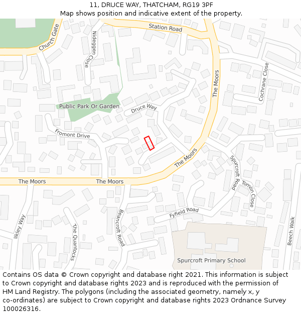 11, DRUCE WAY, THATCHAM, RG19 3PF: Location map and indicative extent of plot