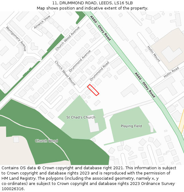 11, DRUMMOND ROAD, LEEDS, LS16 5LB: Location map and indicative extent of plot