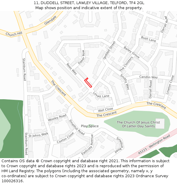 11, DUDDELL STREET, LAWLEY VILLAGE, TELFORD, TF4 2GL: Location map and indicative extent of plot