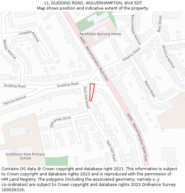 11, DUDDING ROAD, WOLVERHAMPTON, WV4 5DT: Location map and indicative extent of plot