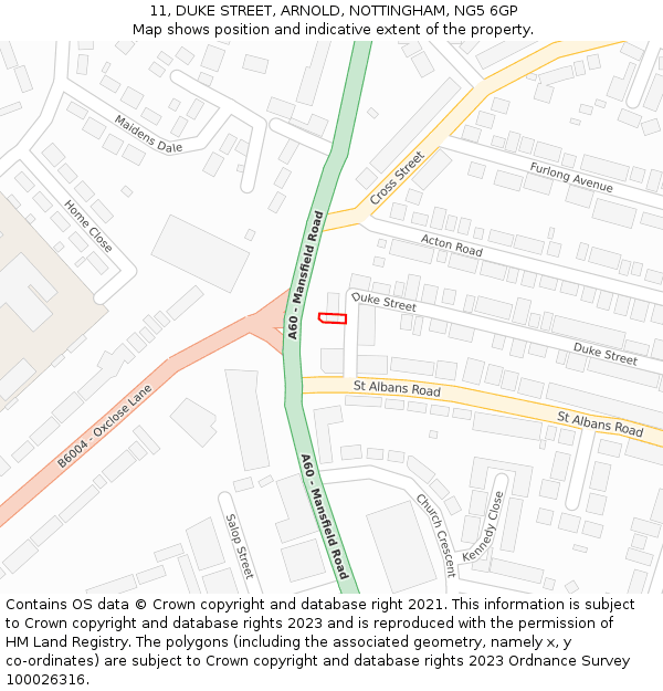 11, DUKE STREET, ARNOLD, NOTTINGHAM, NG5 6GP: Location map and indicative extent of plot