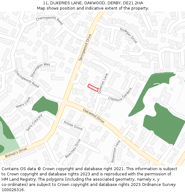11, DUKERIES LANE, OAKWOOD, DERBY, DE21 2HA: Location map and indicative extent of plot