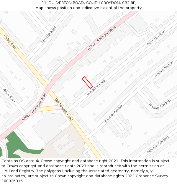 11, DULVERTON ROAD, SOUTH CROYDON, CR2 8PJ: Location map and indicative extent of plot