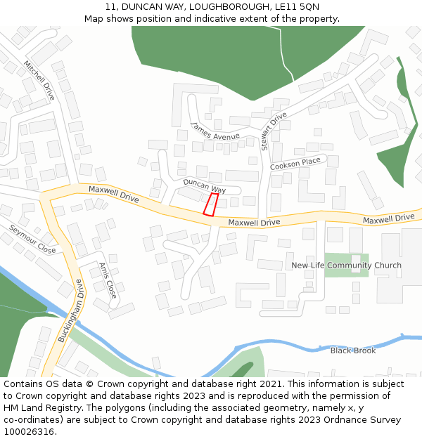 11, DUNCAN WAY, LOUGHBOROUGH, LE11 5QN: Location map and indicative extent of plot