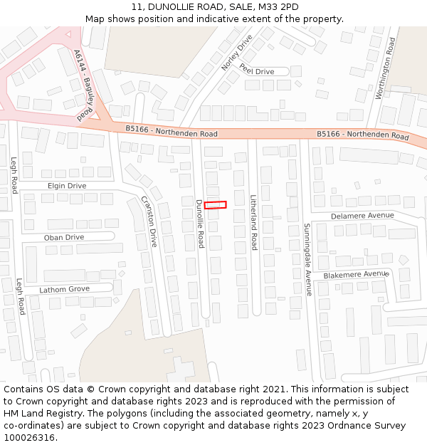 11, DUNOLLIE ROAD, SALE, M33 2PD: Location map and indicative extent of plot