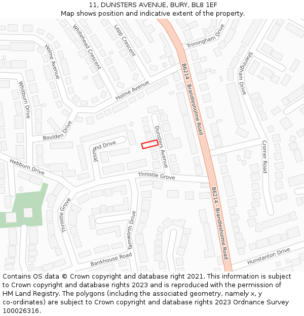 11, DUNSTERS AVENUE, BURY, BL8 1EF: Location map and indicative extent of plot