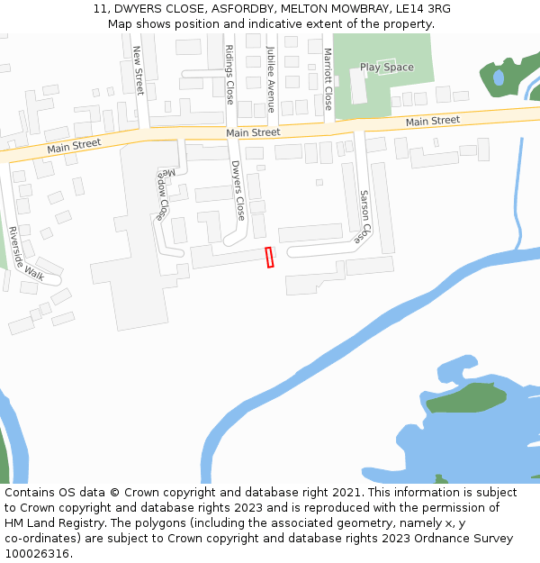 11, DWYERS CLOSE, ASFORDBY, MELTON MOWBRAY, LE14 3RG: Location map and indicative extent of plot