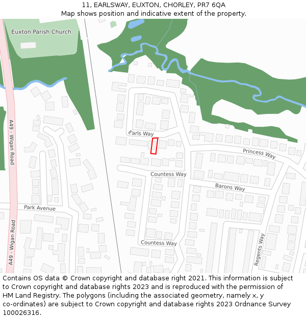 11, EARLSWAY, EUXTON, CHORLEY, PR7 6QA: Location map and indicative extent of plot