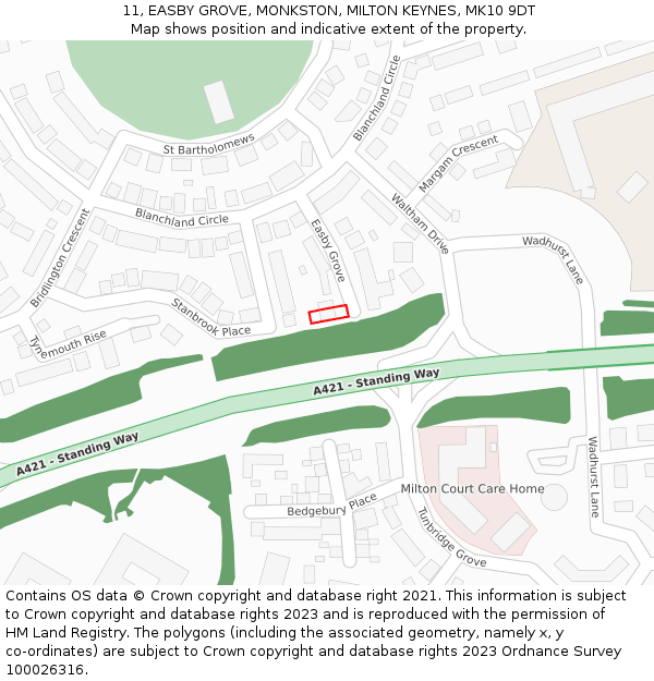 11, EASBY GROVE, MONKSTON, MILTON KEYNES, MK10 9DT: Location map and indicative extent of plot