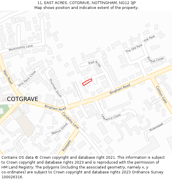 11, EAST ACRES, COTGRAVE, NOTTINGHAM, NG12 3JP: Location map and indicative extent of plot