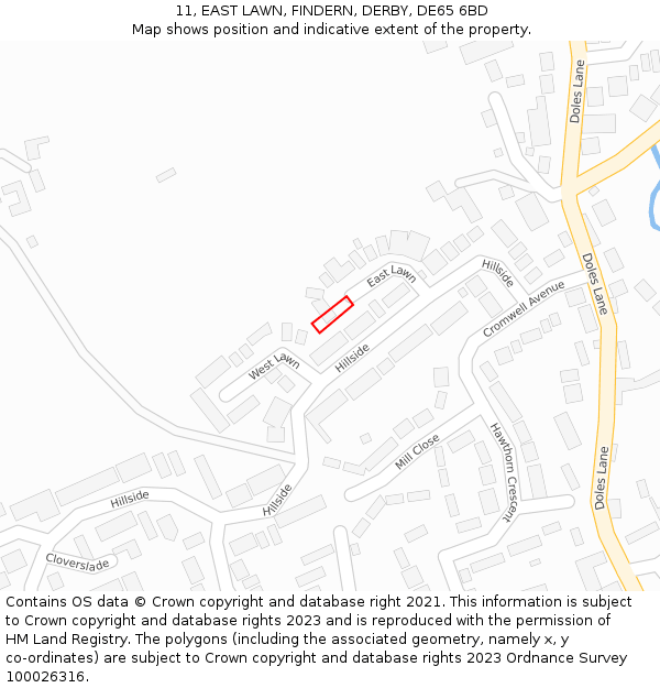 11, EAST LAWN, FINDERN, DERBY, DE65 6BD: Location map and indicative extent of plot