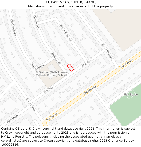 11, EAST MEAD, RUISLIP, HA4 9HJ: Location map and indicative extent of plot