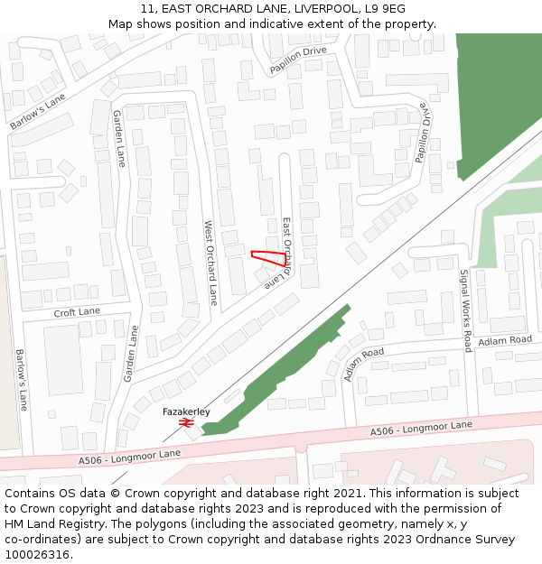 11, EAST ORCHARD LANE, LIVERPOOL, L9 9EG: Location map and indicative extent of plot