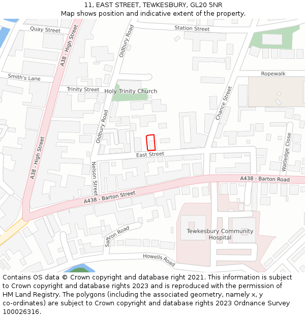 11, EAST STREET, TEWKESBURY, GL20 5NR: Location map and indicative extent of plot