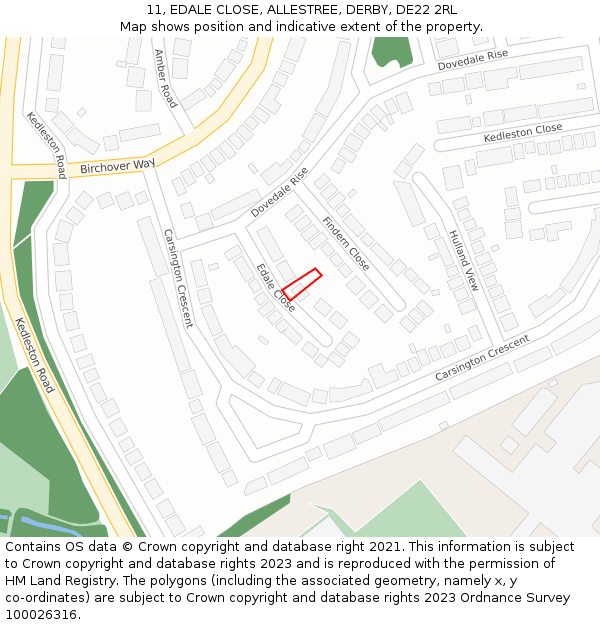 11, EDALE CLOSE, ALLESTREE, DERBY, DE22 2RL: Location map and indicative extent of plot