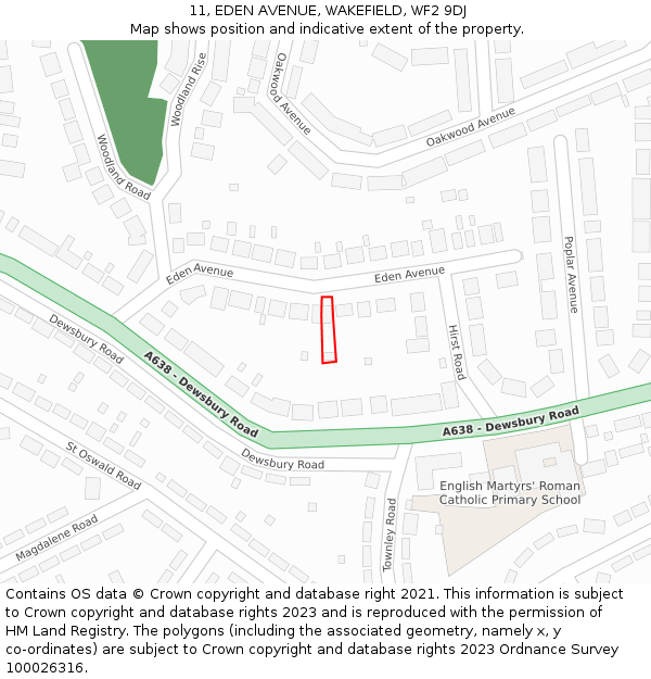 11, EDEN AVENUE, WAKEFIELD, WF2 9DJ: Location map and indicative extent of plot