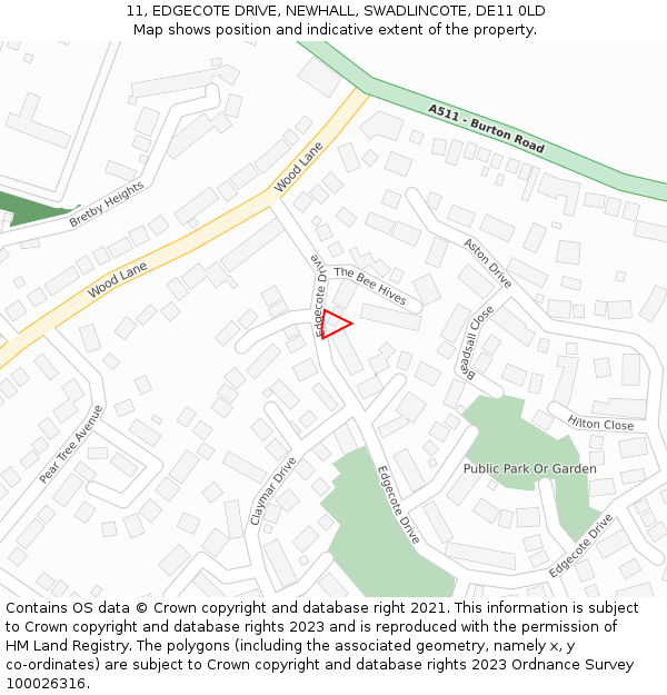 11, EDGECOTE DRIVE, NEWHALL, SWADLINCOTE, DE11 0LD: Location map and indicative extent of plot