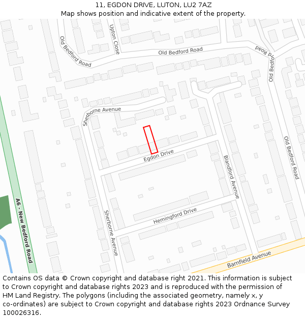 11, EGDON DRIVE, LUTON, LU2 7AZ: Location map and indicative extent of plot