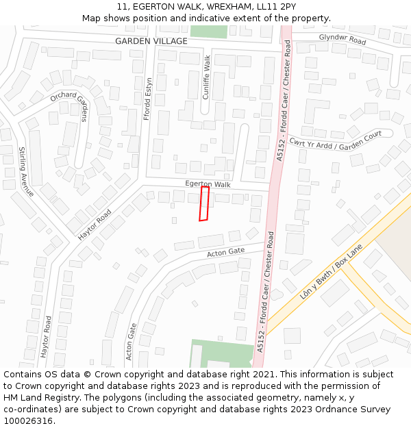 11, EGERTON WALK, WREXHAM, LL11 2PY: Location map and indicative extent of plot