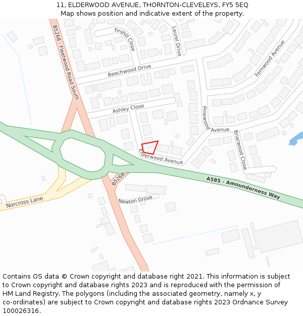 11, ELDERWOOD AVENUE, THORNTON-CLEVELEYS, FY5 5EQ: Location map and indicative extent of plot
