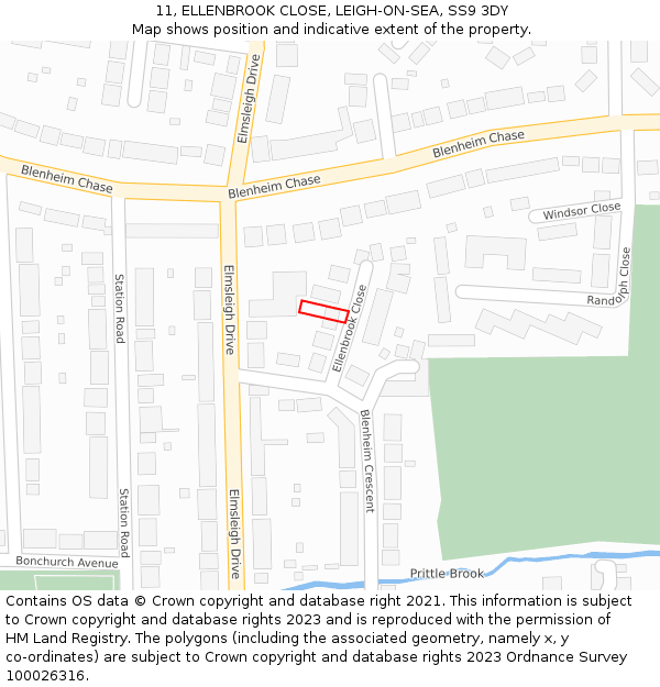 11, ELLENBROOK CLOSE, LEIGH-ON-SEA, SS9 3DY: Location map and indicative extent of plot