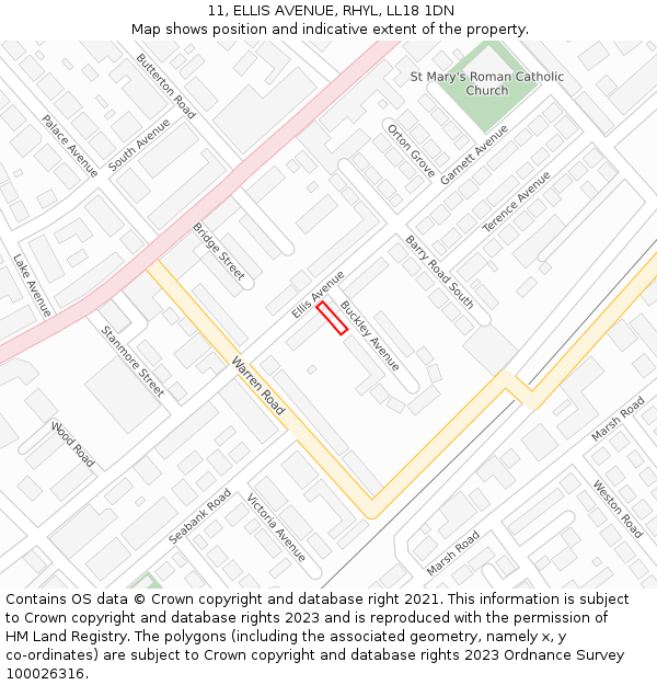 11, ELLIS AVENUE, RHYL, LL18 1DN: Location map and indicative extent of plot