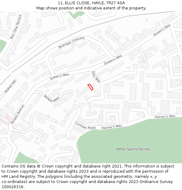 11, ELLIS CLOSE, HAYLE, TR27 4SA: Location map and indicative extent of plot