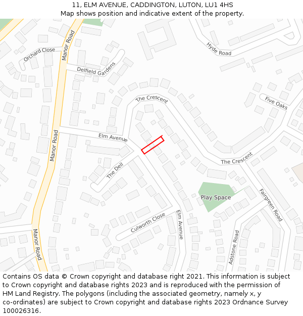 11, ELM AVENUE, CADDINGTON, LUTON, LU1 4HS: Location map and indicative extent of plot