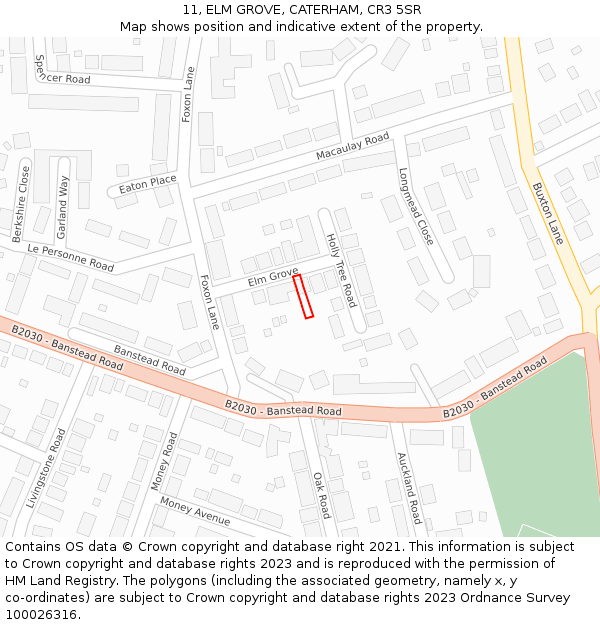 11, ELM GROVE, CATERHAM, CR3 5SR: Location map and indicative extent of plot