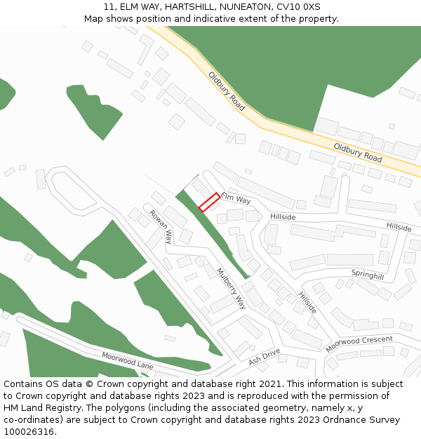 11, ELM WAY, HARTSHILL, NUNEATON, CV10 0XS: Location map and indicative extent of plot