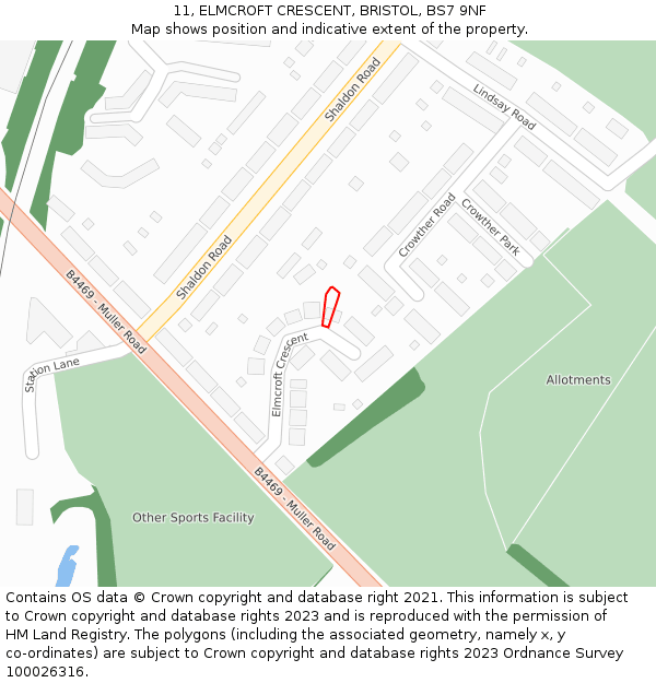 11, ELMCROFT CRESCENT, BRISTOL, BS7 9NF: Location map and indicative extent of plot