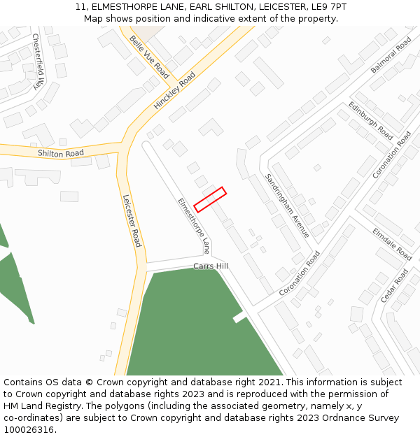 11, ELMESTHORPE LANE, EARL SHILTON, LEICESTER, LE9 7PT: Location map and indicative extent of plot