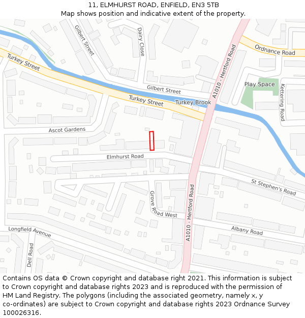 11, ELMHURST ROAD, ENFIELD, EN3 5TB: Location map and indicative extent of plot